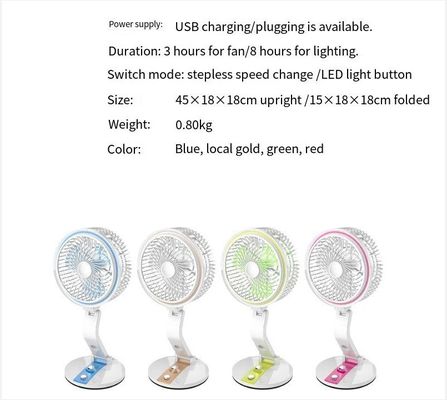 Protable Mini Kleine beliebte wiederaufladbare Handventilator mit LED-Licht und einstellbare Geschwindigkeit