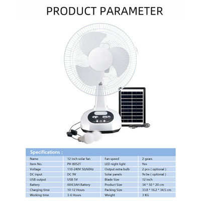 Abmessungen L x W x H 43cm * 27cm * 33.5cm 12 Zoll Solarventilator mit Batterie und LED-Bolle